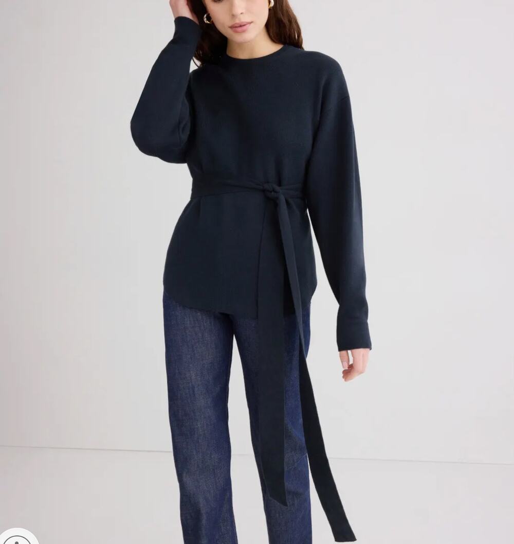 Modern Citizen Blue Wrap Sweater MEDIUM Minimalist Cotton Business Casual $142